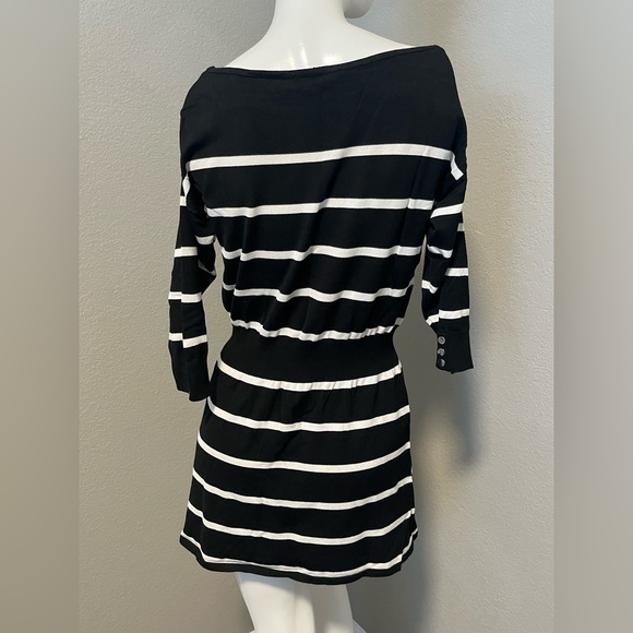 WHBM Women’s Black & White Striped 3/4 Sleeve Knit Sweater Tunic Dress Size M - Picture 5 of 13
